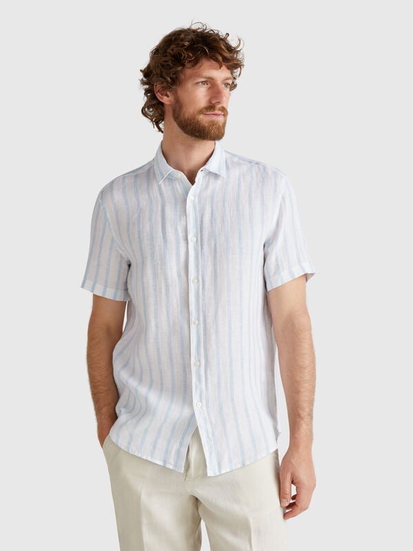 Camicia a manica corta in puro lino Uomo