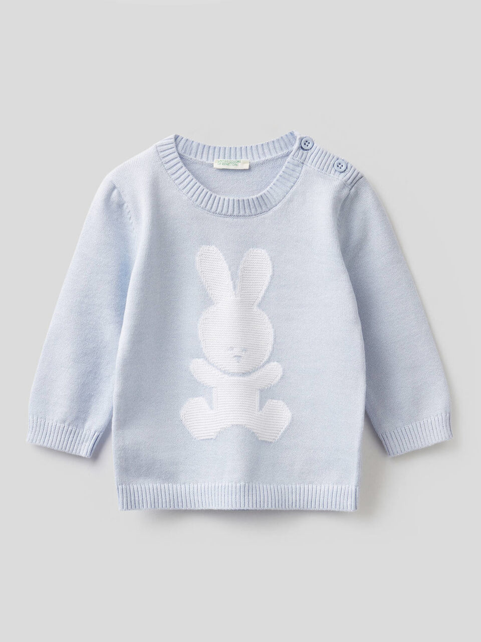 Maglia girocollo 100% cotone con intarsio image number null
