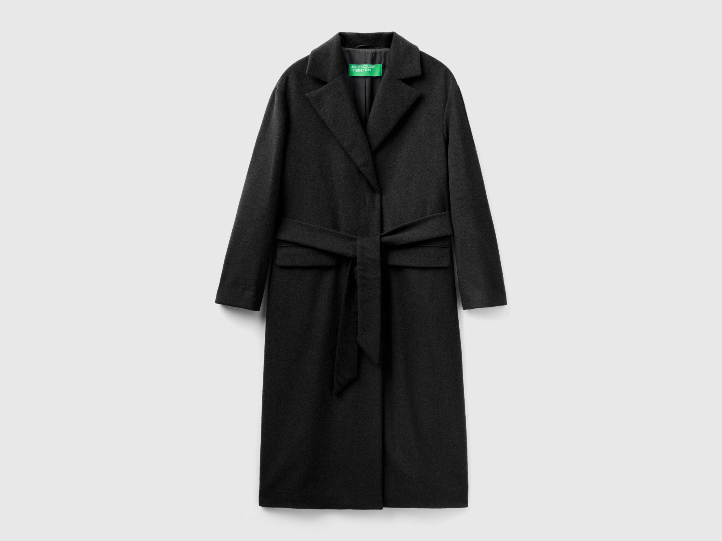 Cappotto lungo con cintura Nero Donna Benetton