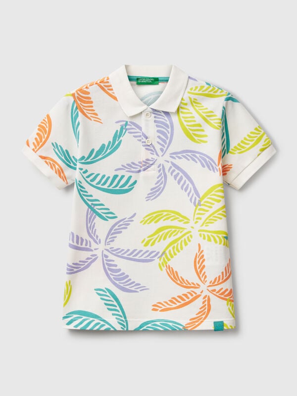 Polo bianca con stampa tropicale Bambino