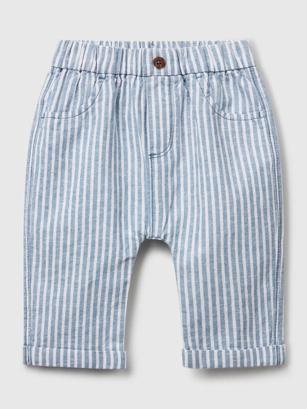 Pantaloni a righe in misto lino Baby