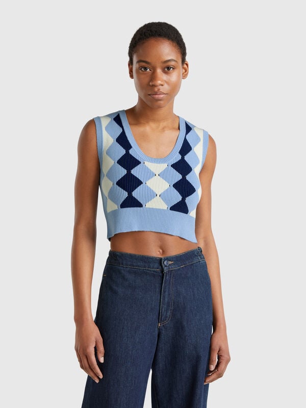 Gilet cropped con intarsio rombi Donna