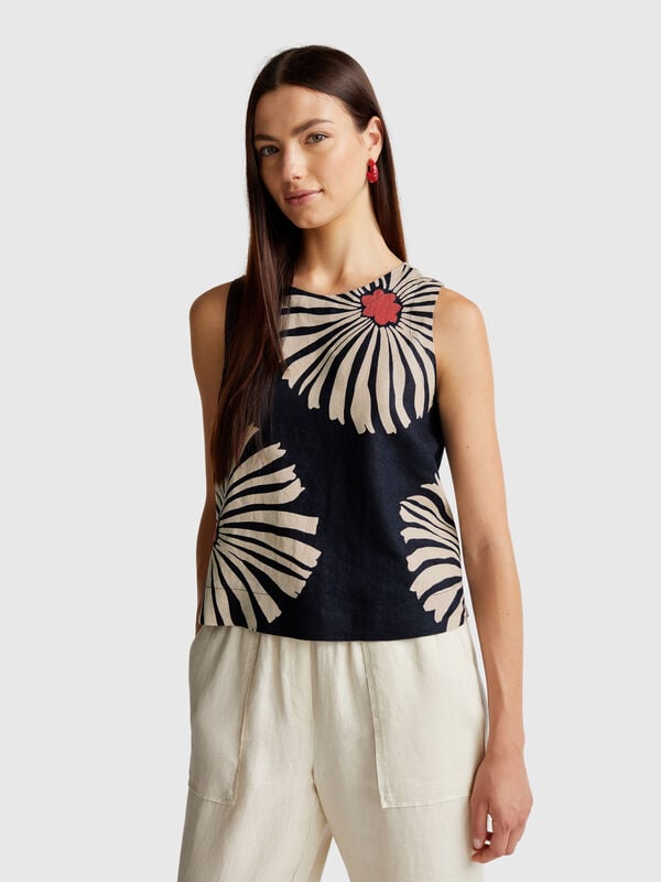 Top stampato in puro lino Donna