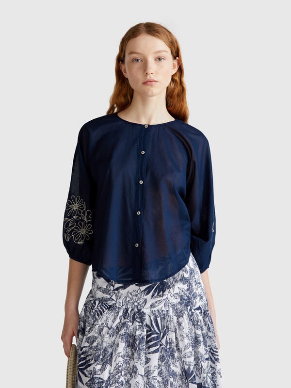 Blusa con ricami floreali Donna