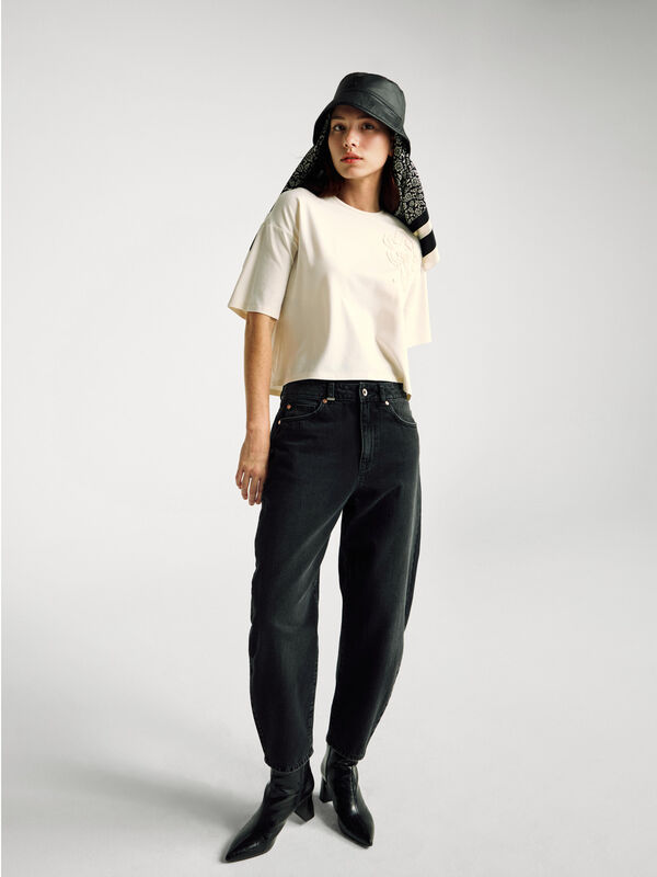 T-shirt boxy fit con applicazione Donna