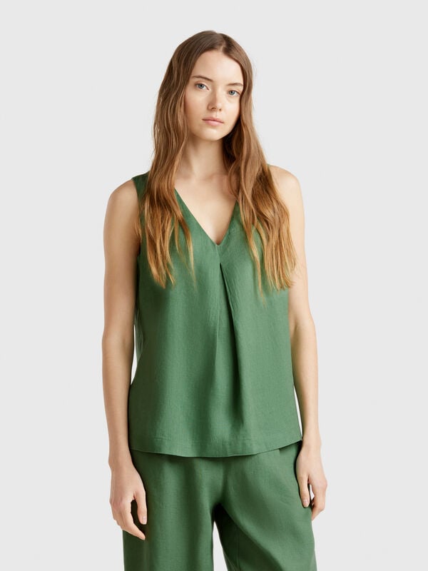 Blusa smanicata in puro lino Donna