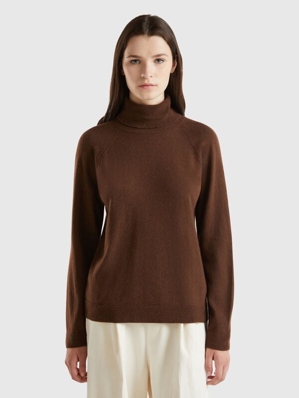 Dolcevita marrone scuro in misto lana e cashmere Donna