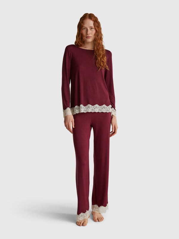 Pantaloni fluidi con pizzo Donna