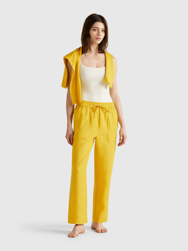 Pantaloni in puro lino con elastico Donna