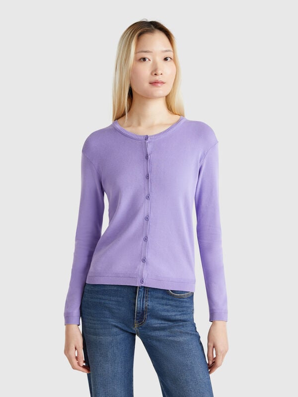 Cardigan girocollo in puro cotone Donna