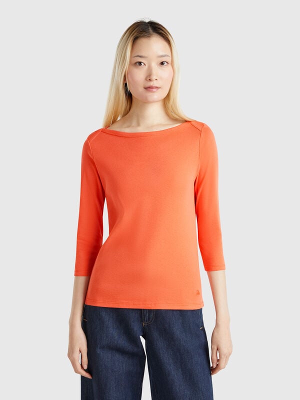 T-shirt con scollo a barchetta 100% cotone Donna