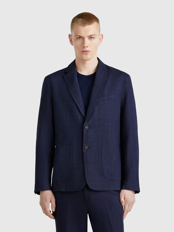 Blazer rigato in misto lino Uomo