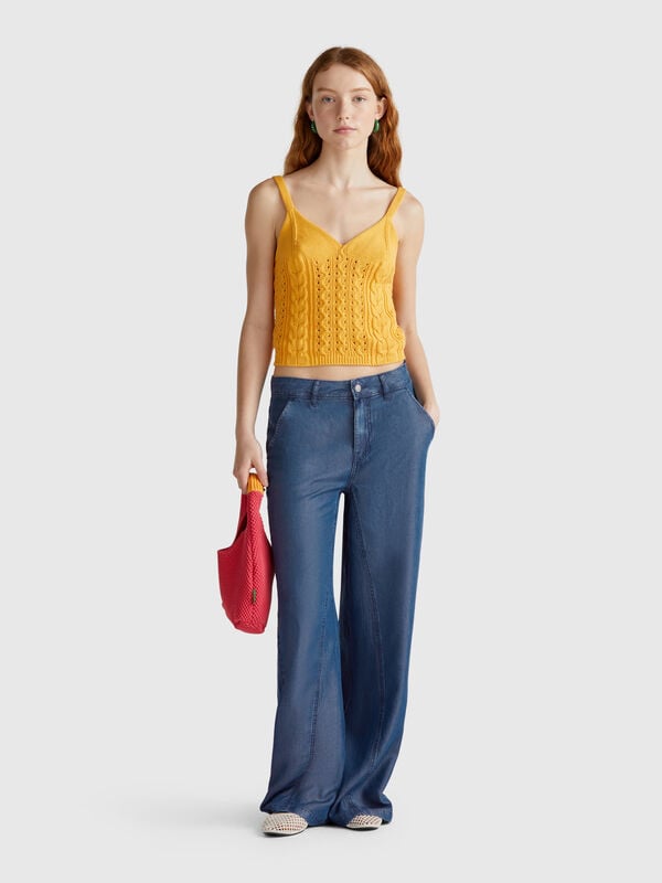 Pantaloni ampi in chambray Donna