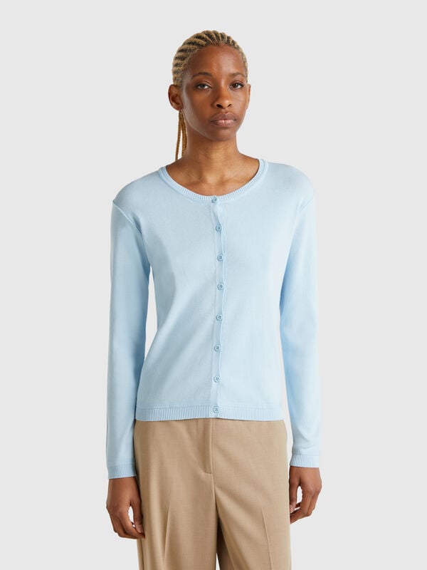 Cardigan girocollo in puro cotone Donna