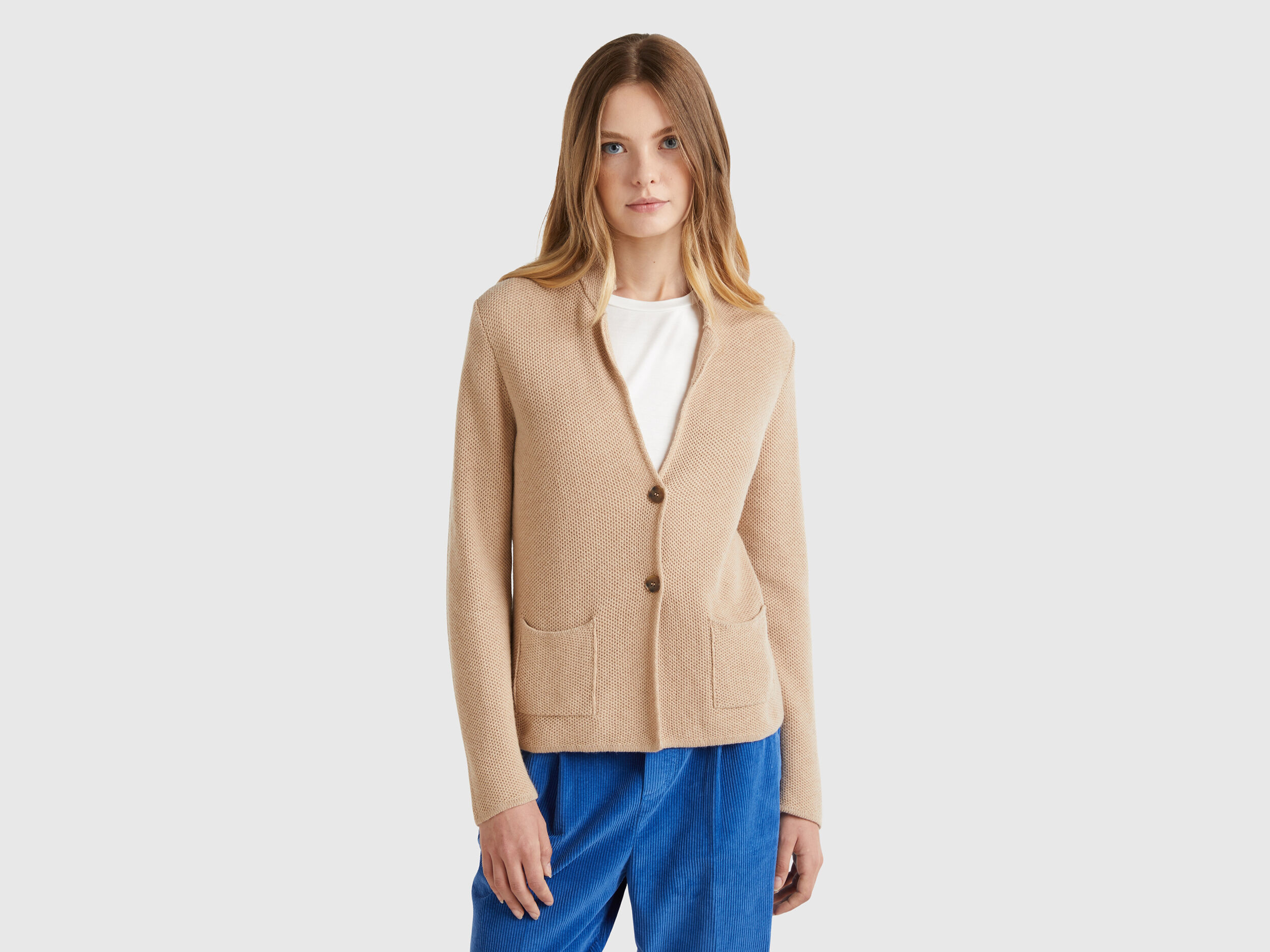 Giacca in maglia misto lana e cashmere Beige Benetton