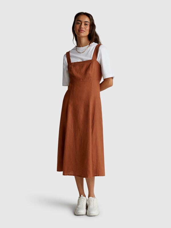 Vestito scollo quadrato in puro lino Donna