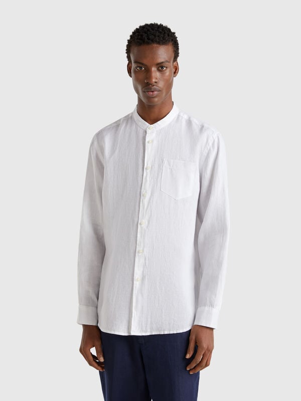 Camicia in lino con collo alla coreana Uomo