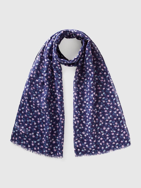 Sciarpa blu con stampa floreale Donna
