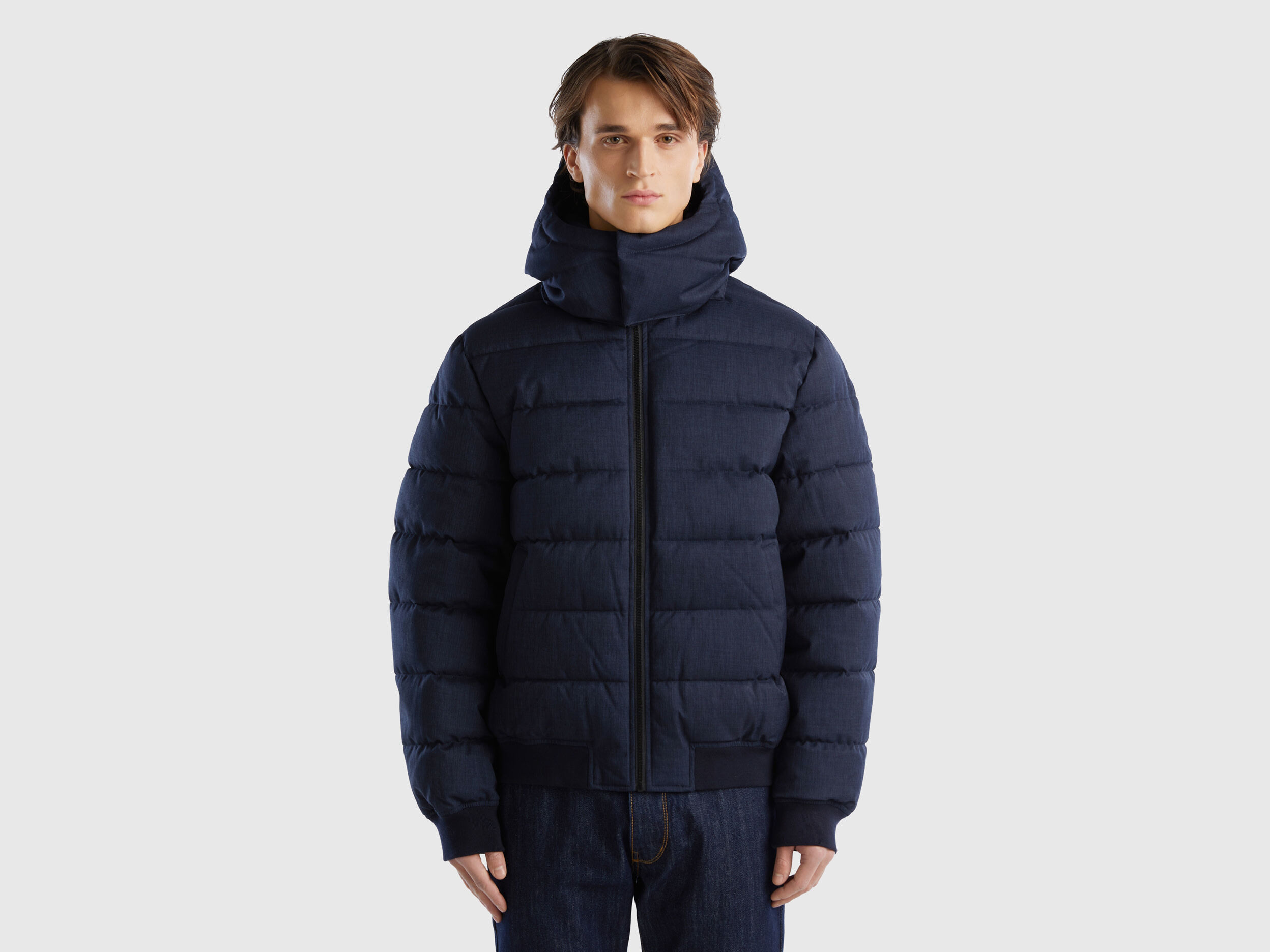 Piumino corto con cappuccio staccabile Blu Scuro Uomo Benetton