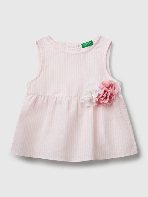 Blusa a righe in misto lino Bambina