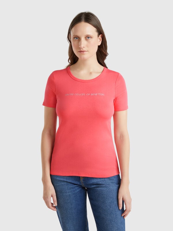 T-shirt 100% cotone con stampa logo glitter Donna