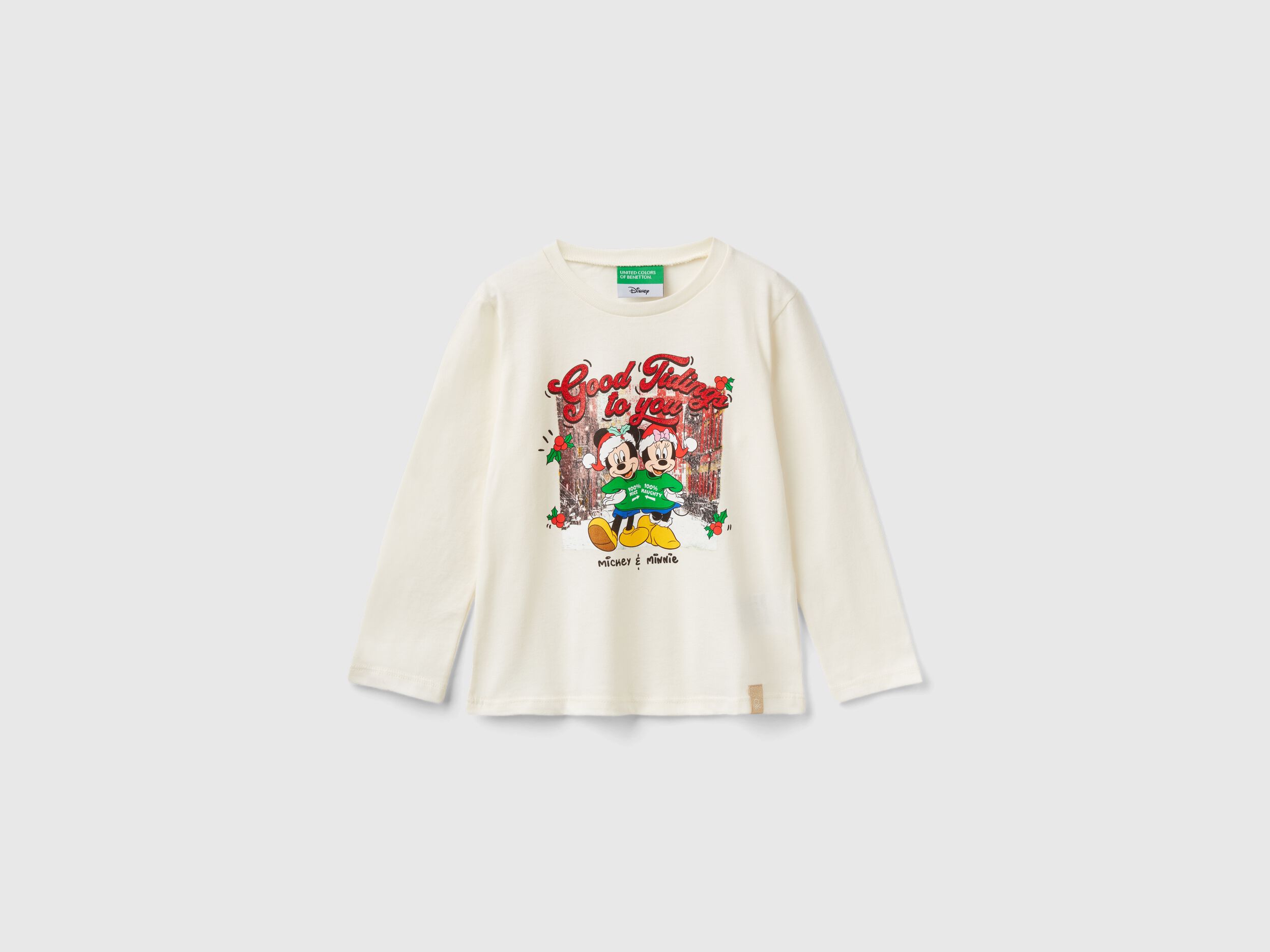 Maglietta natalizia Minnie e Topolino Bianco Panna Benetton