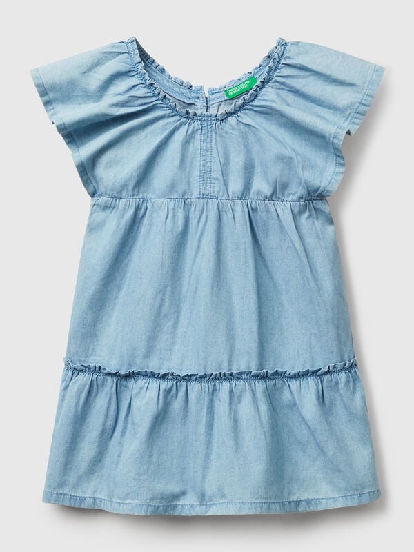Abito in chambray con balza Bambina