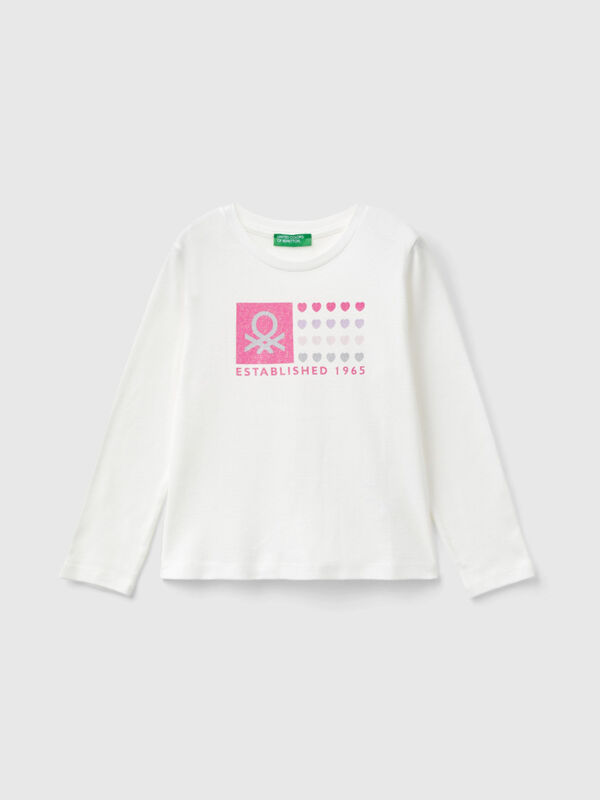 T-shirt con stampa glitter in cotone bio Bambina