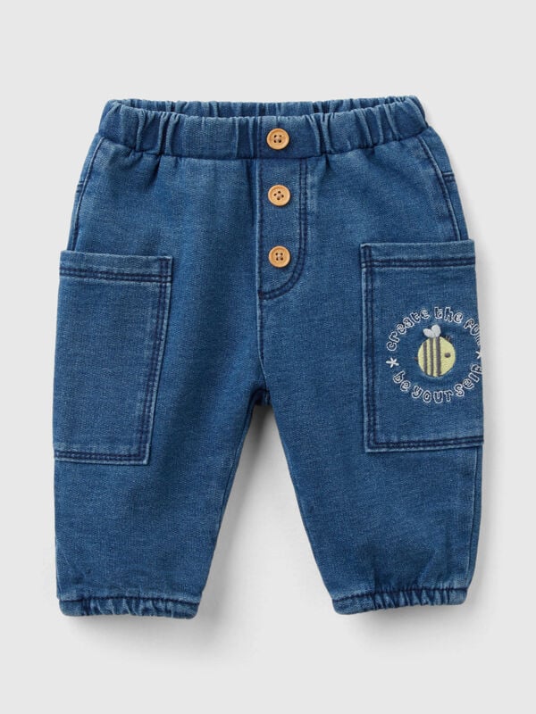 Pantaloni con tasche in felpa effetton denim Baby