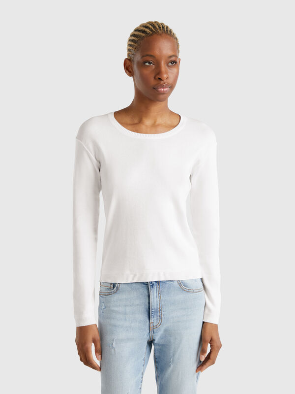 Maglione girocollo bianco in  puro cotone Donna