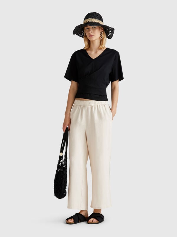 Pantaloni ampi in puro lino Donna