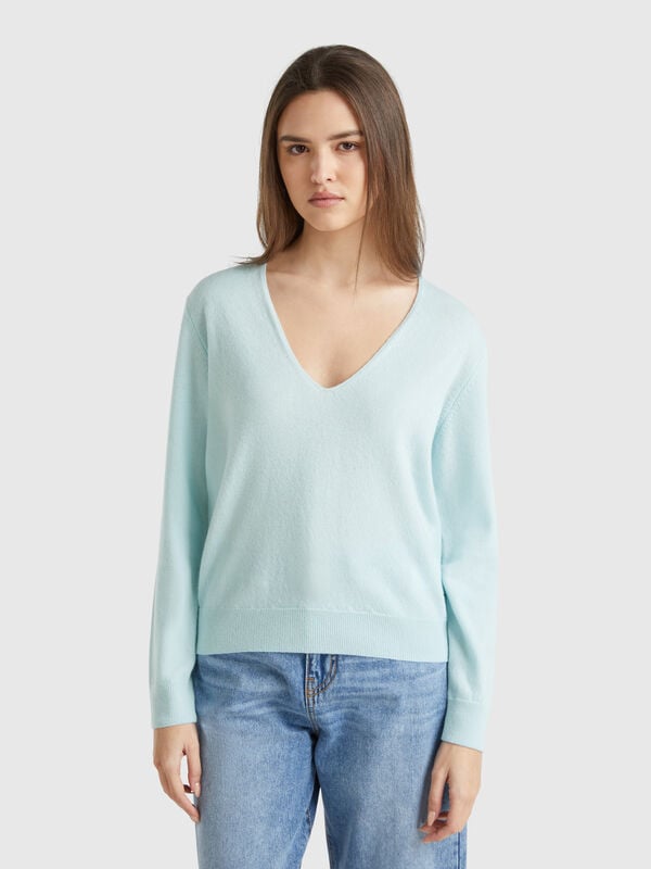 Maglione con scollo a V in pura lana Merino Donna