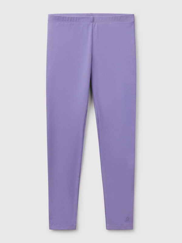 Leggings in cotone stretch con logo Bambina