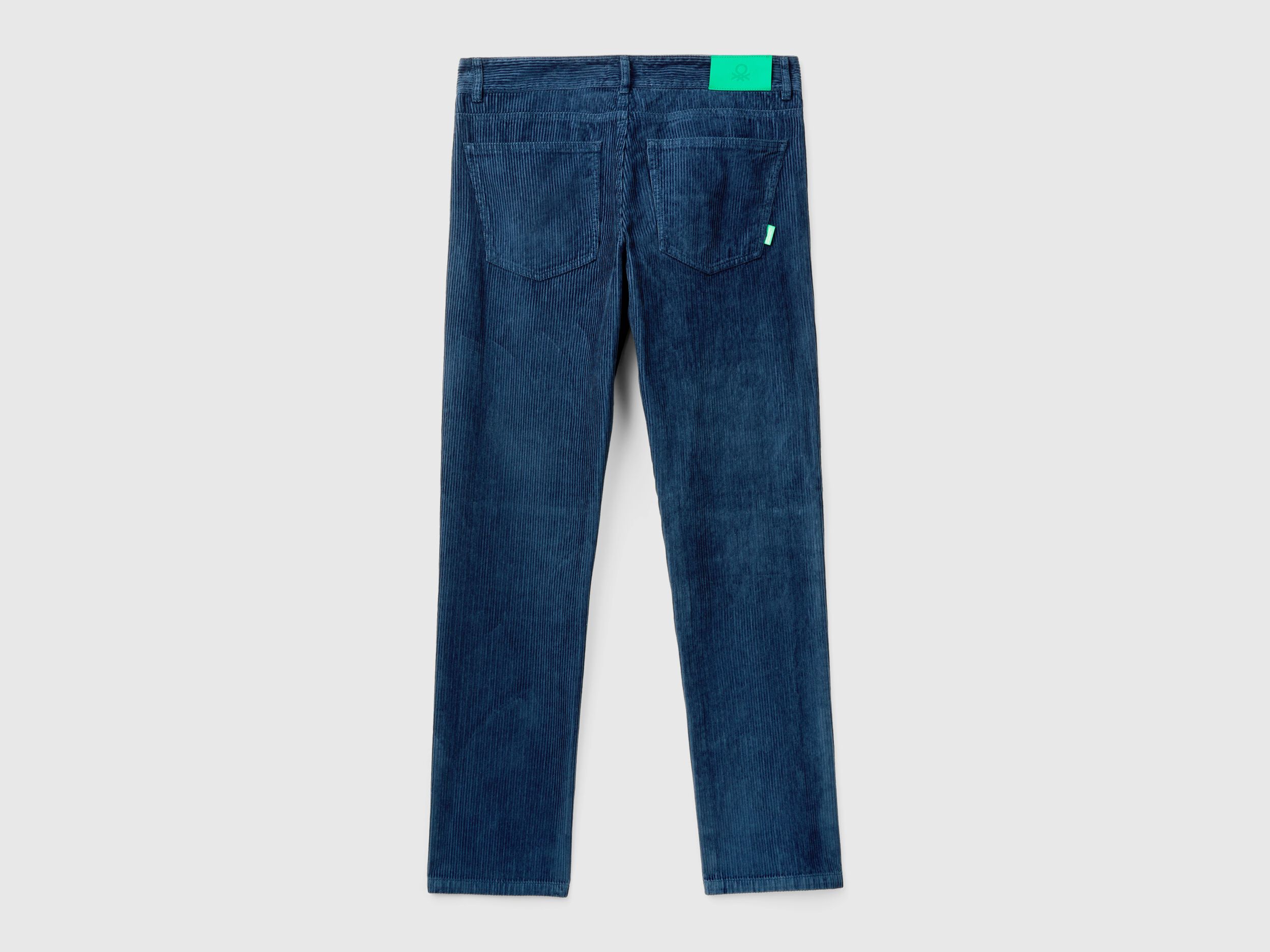 Pantaloni regular fit in velluto Blu Scuro Benetton