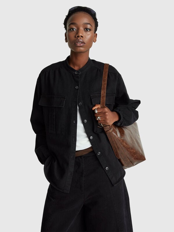 Camicia over fit collo alla coreana Donna