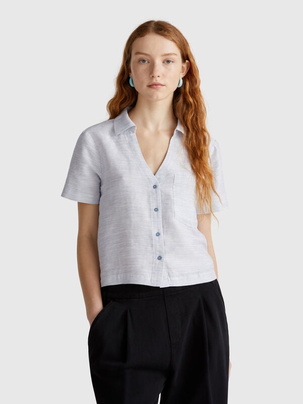 Camicia a righe in misto lino Donna