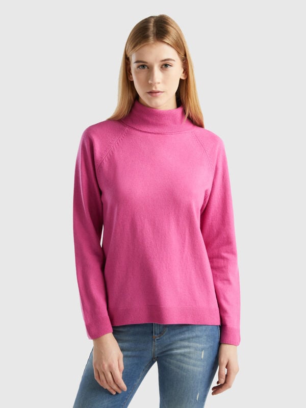 Maglione dolcevita rosa in misto lana e cashmere Donna