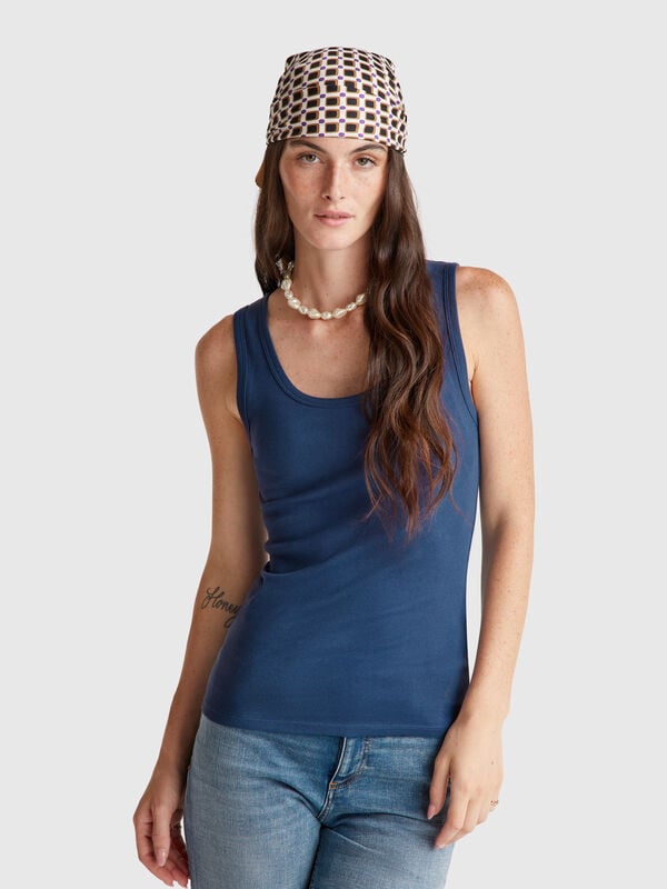 Canotta blu avio in puro cotone Donna