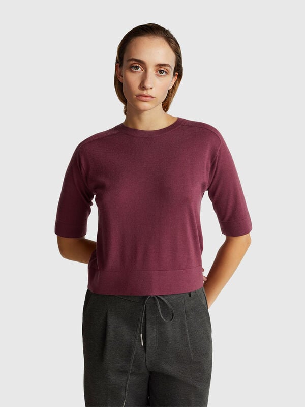 Maglia manica corta in pura lana Merino Donna