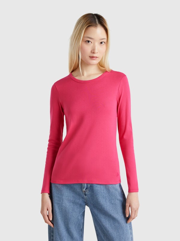 T-shirt a manica lunga in puro cotone Donna