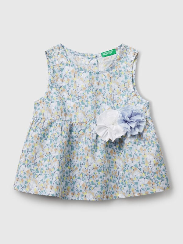 Blusa a fiori in misto lino Bambina