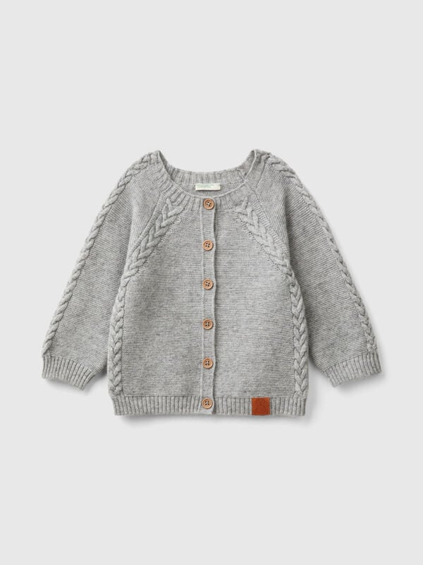 Cardigan con trecce in misto lana riciclata Baby