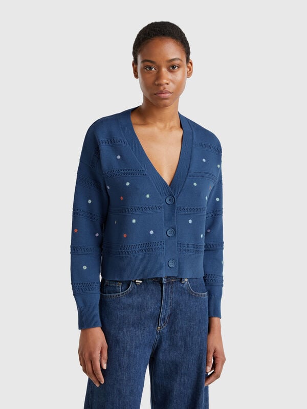 Cardigan con fiori ricamati Donna