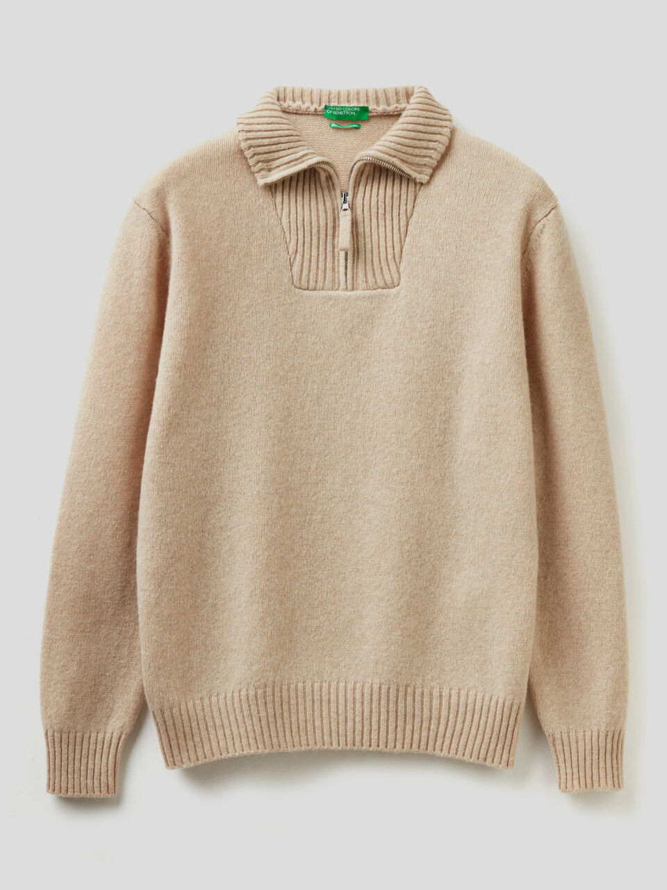 Maglia con collo zippato in pura lana image number 1