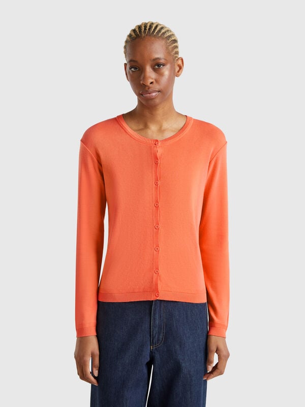 Cardigan girocollo in puro cotone Donna