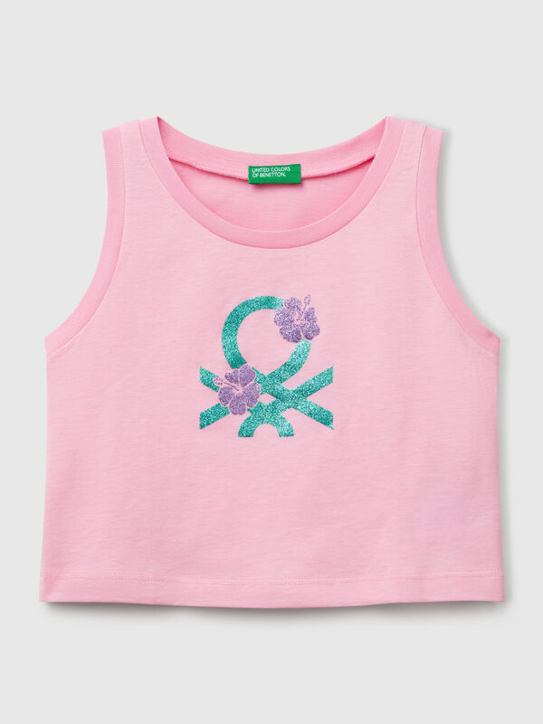 Canotta con stampa logo glitter Bambina