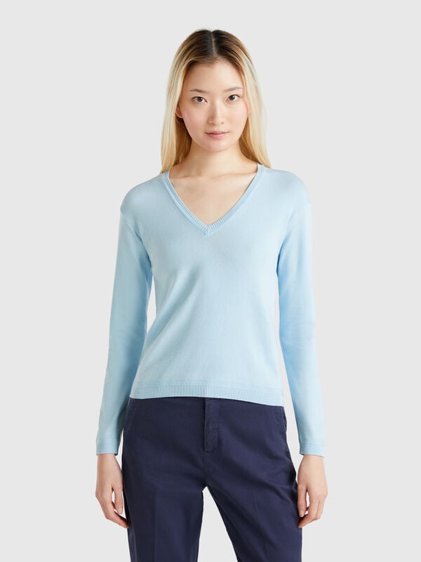 Maglia in puro cotone con scollo a V Donna