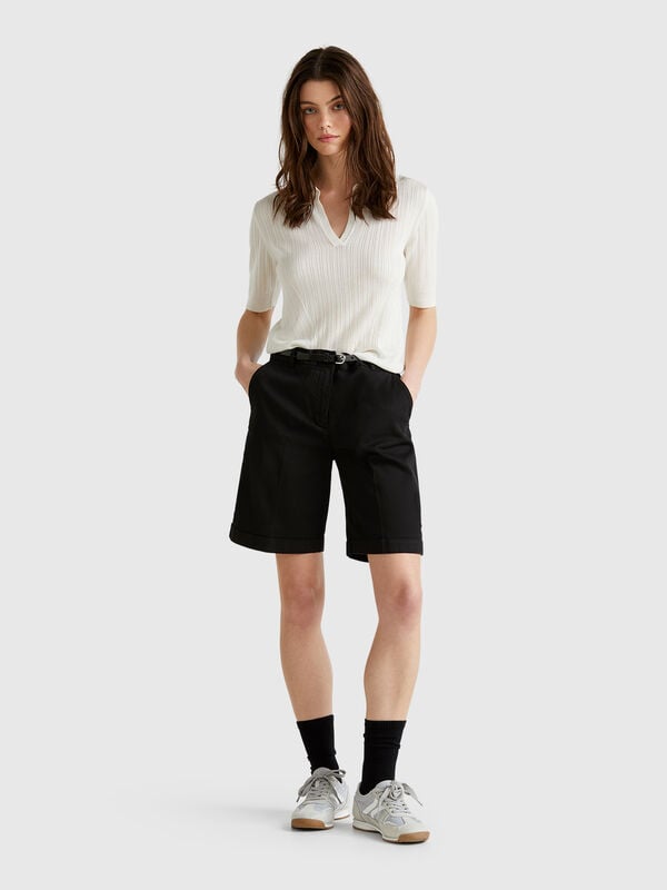 Bermuda con risvolto in cotone stretch Donna