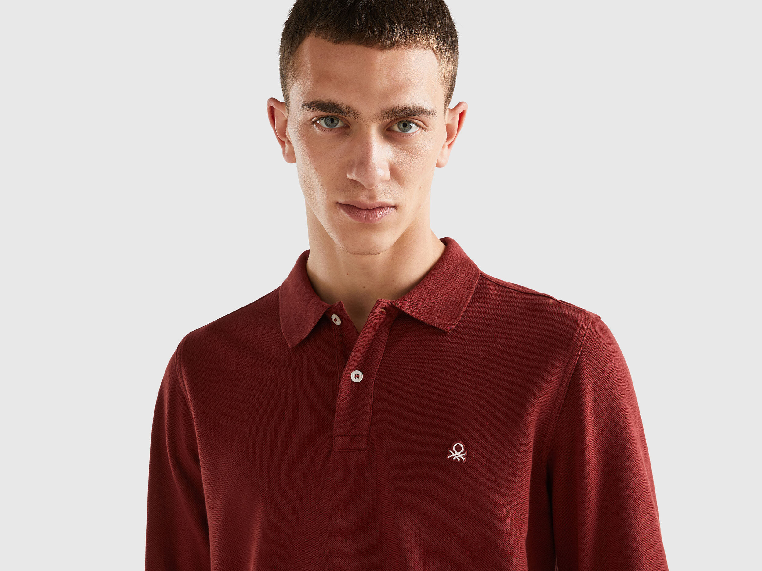 Polo a manica lunga 100 cotone Bordeaux Uomo Benetton