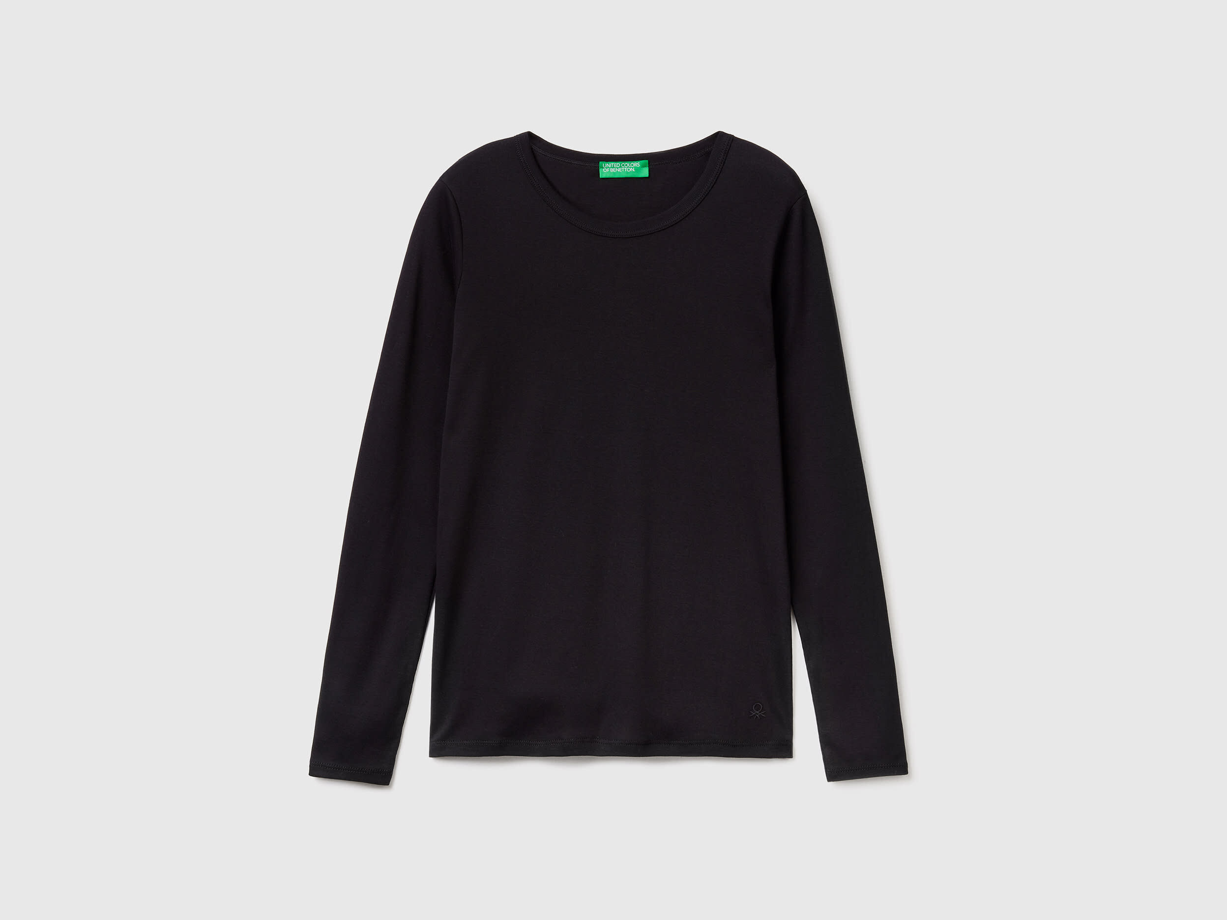 T shirt a manica lunga in puro cotone Nero Benetton
